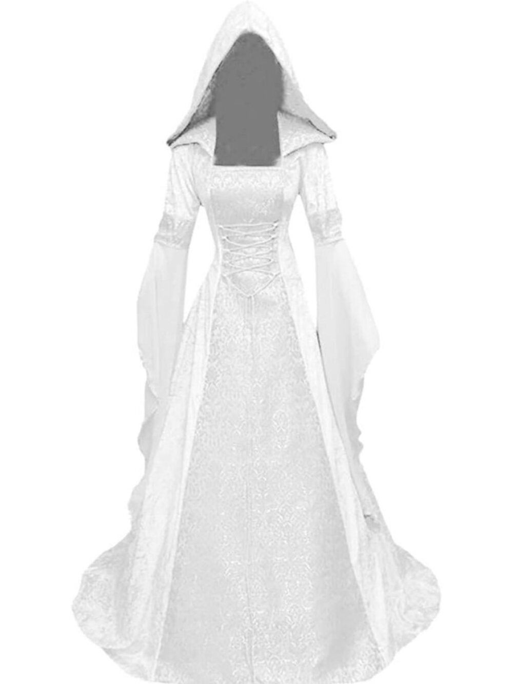 Women's White Vintage Embroidered Gown Halloween Medieval Deluxe Witch Hooded